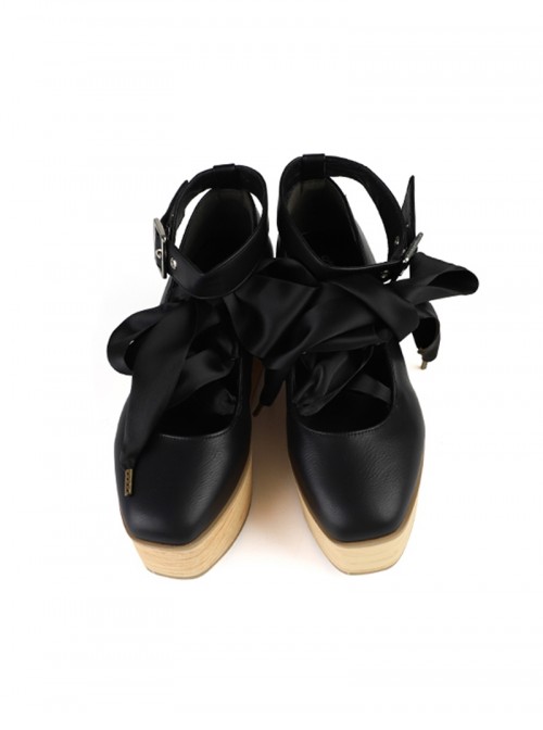 Lace Up Doll Series Elegant Lace Up Exquisite Platform Square Toe Buckle Doll Wood Grain Sole Sweet Lolita Shoes