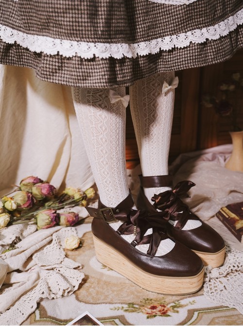Lace Up Doll Series Elegant Lace Up Exquisite Platform Square Toe Buckle Doll Wood Grain Sole Sweet Lolita Shoes