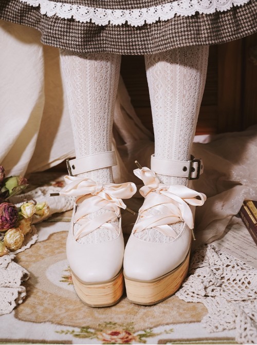 Lace Up Doll Series Elegant Lace Up Exquisite Platform Square Toe Buckle Doll Wood Grain Sole Sweet Lolita Shoes