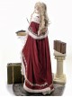Royal Coronation Series Luxurious Red Exquisite Winter Christmas Plush Trim Golden Embroidered Tassels Chain Gemstone Classic Lolita Long Cloak