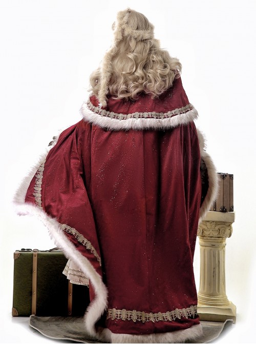 Royal Coronation Series Luxurious Red Exquisite Winter Christmas Plush Trim Golden Embroidered Tassels Chain Gemstone Classic Lolita Long Cloak