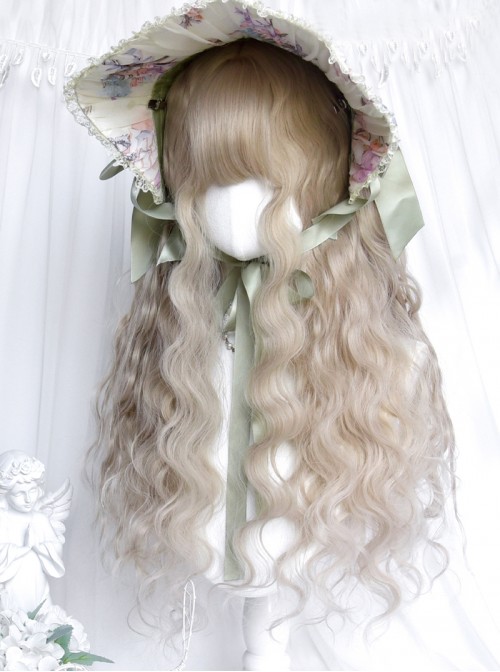 Lily Of The Valley Girl Series Light Linen Beige Mori Girl Style Wool Curl Straight Bangs Classic Lolita Long Curls Wig