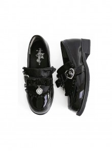 Nursery Rhyme Series Exquisite Bowknot Rhinestone Lace Decoration Japanese Style Loafers Sweet Lolita Platform Low Heel Leather Shoes