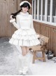 White Chocolate Series Pure White Christmas Winter Multi-Layer Hem Sweet Lolita Sleeveless Dress Bowknot Belt Headband Undershirt Leg Covers Set