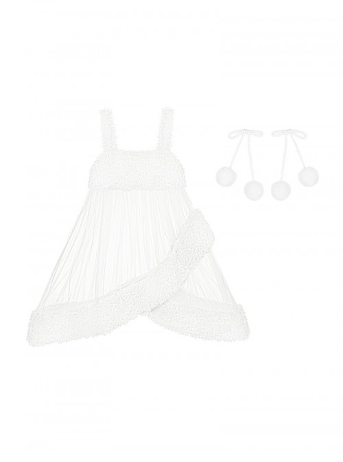 White Chocolate Series Christmas Winter Pure White Irregular Fluffy Plush Removable Pom Bowknot Decoration Sweet Lolita Overskirt