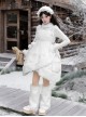 White Chocolate Series Christmas Winter Pure White Irregular Fluffy Plush Removable Pom Bowknot Decoration Sweet Lolita Overskirt