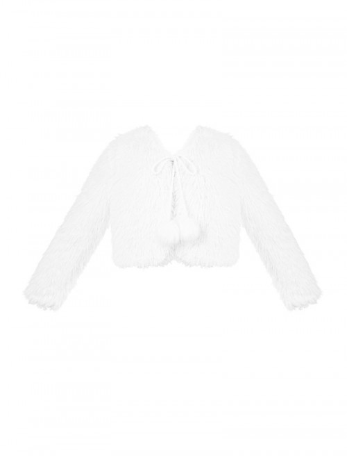 White Chocolate Series Elegant Noble Young Lady Christmas Winter Pure White Fluffy Plush Pom Decoration Sweet Lolita Coat