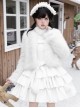 White Chocolate Series Elegant Noble Young Lady Christmas Winter Pure White Fluffy Plush Pom Decoration Sweet Lolita Coat
