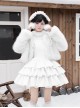 White Chocolate Series Elegant Noble Young Lady Christmas Winter Pure White Fluffy Plush Pom Decoration Sweet Lolita Coat