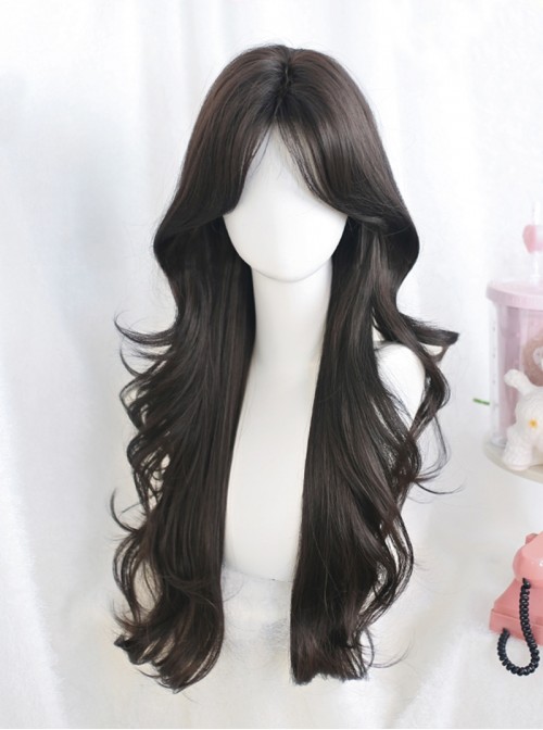 Soft Grace Series Black Elegant All Match Natural Versatile Side Swept Bangs Classic Lolita Long Curly Wig