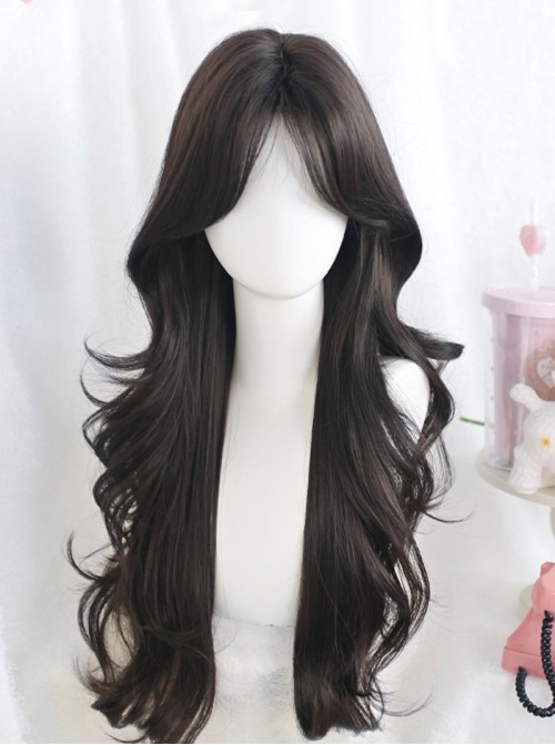 Soft Grace Series Black Elegant All Match Natural Versatile Side Swept Bangs Classic Lolita Long Curly Wig