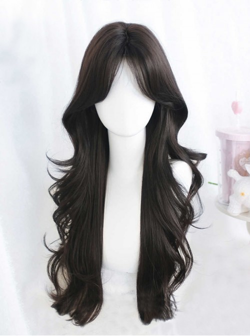 Soft Grace Series Black Elegant All Match Natural Versatile Side Swept Bangs Classic Lolita Long Curly Wig