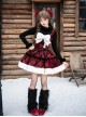 Snow Night Wish Series Red Black Plaid Christmas Winter Pom Decoration Fluffy Plush Sweet Lolita Sleeveless Dress Large Bowknot Brooch Set
