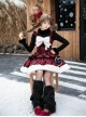 Snow Night Wish Series Red Black Plaid Christmas Winter Pom Decoration Fluffy Plush Sweet Lolita Sleeveless Dress Large Bowknot Brooch Set