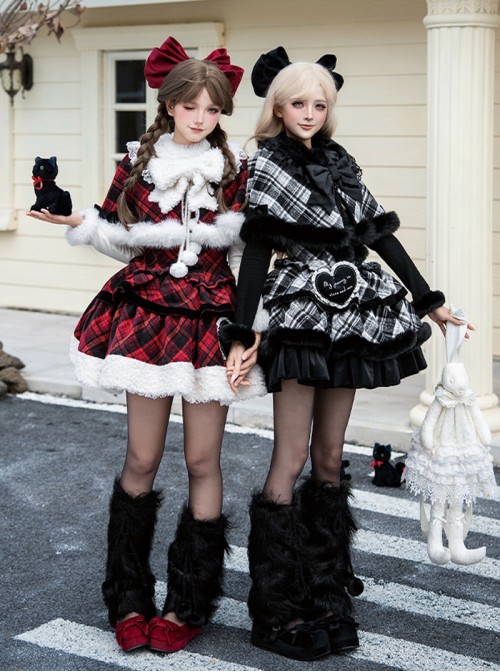 Snow Night Wish Series Dark Retro Black Versatile Subculture Y2K Fluffy Gothic Lolita Plush Leg Warmers