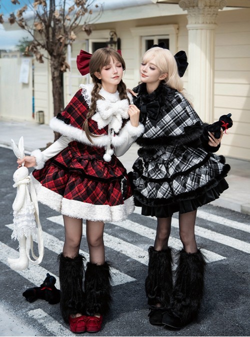 Snow Night Wish Series Dark Retro Black Versatile Subculture Y2K Fluffy Gothic Lolita Plush Leg Warmers