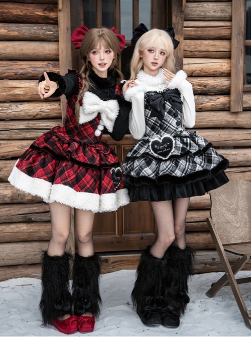 Snow Night Wish Series Dark Retro Black Versatile Subculture Y2K Fluffy Gothic Lolita Plush Leg Warmers