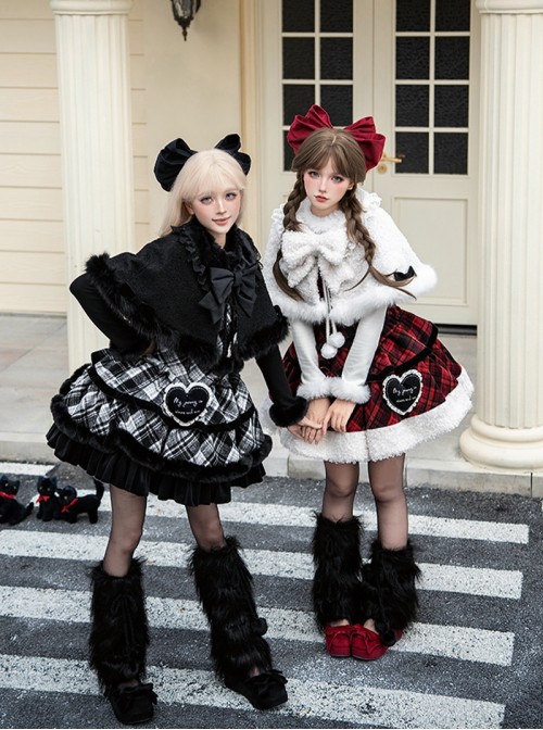 Snow Night Wish Series Dark Retro Black Versatile Subculture Y2K Fluffy Gothic Lolita Plush Leg Warmers