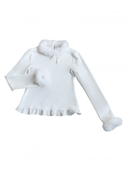 White Chocolate Series Fluffy Plush High Neck Design Bowknot Ruffle Sweet Lolita Long Sleeve Inner Undershirt