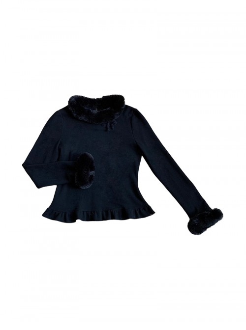 White Chocolate Series Fluffy Plush High Neck Design Bowknot Ruffle Sweet Lolita Long Sleeve Inner Undershirt