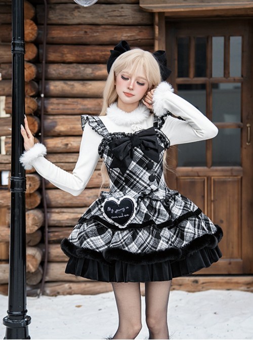 White Chocolate Series Fluffy Plush High Neck Design Bowknot Ruffle Sweet Lolita Long Sleeve Inner Undershirt