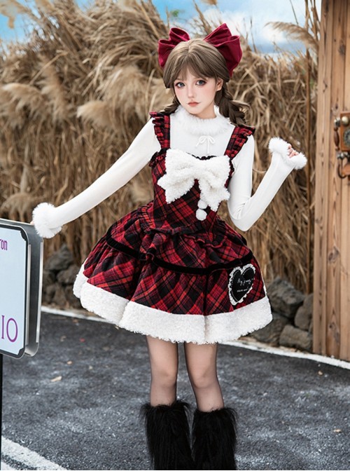 White Chocolate Series Fluffy Plush High Neck Design Bowknot Ruffle Sweet Lolita Long Sleeve Inner Undershirt