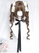 Oil Painting Style Series Retro Linen Brown Cute Girl Sweet Lolita Roman Curls Twin Ponytail Short Hair Wig