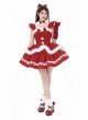 Little Wish Series Red Christmas Princess Bowknot Lace White Pom Pom Decoration Ruffle Sweet Lolita Sleeveless Dress
