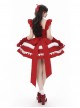 Little Wish Series Red Christmas Princess Bowknot Lace White Pom Pom Decoration Ruffle Sweet Lolita Sleeveless Dress