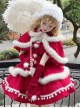 Little Wish Series Christmas Princess Red Bowknot Fluffy White Pom Pom Decoration Sweet Lolita Short Cape