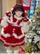 Little Wish Series Christmas Princess Red Bowknot Fluffy White Pom Pom Decoration Sweet Lolita Short Cape