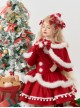 Little Wish Series Christmas Princess Red Bowknot Fluffy White Pom Pom Decoration Sweet Lolita Short Cape