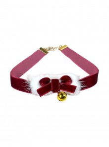 Christmas All Match Red Velvet Mink Plush Golden Bells Bowknot Decoration Sweet Lolita Necklac Choker