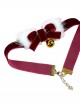Christmas All Match Red Velvet Mink Plush Golden Bells Bowknot Decoration Sweet Lolita Necklac Choker