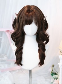 Japanese Retro Style Chocolate Brown All Match Natural Side Swept Bangs Sweet Lolita Long Curly Wig