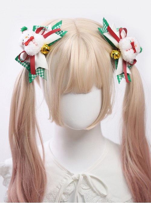 Cute Christmas Plaid Ribbon Design 3D Plush Snowman Bells Bowknot All Match Festival Sweet Lolita Hair Clip