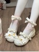 Mousse Roll Series Small Spoon Hardware Decoration Striped Bowknot Lace Round Toe Low Heel Sweet Lolita Shoes