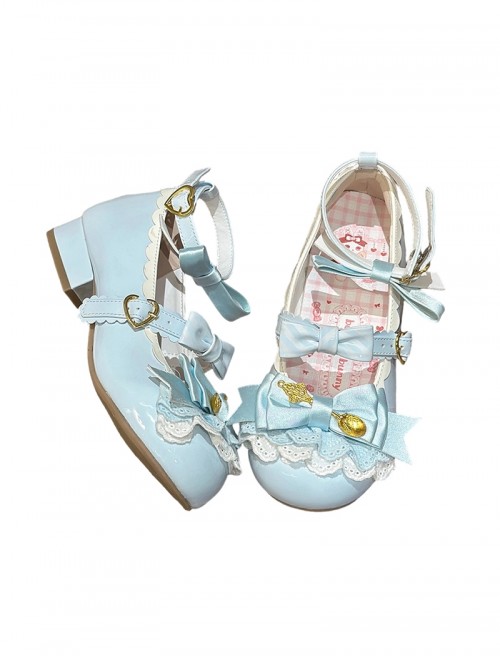 Mousse Roll Series Small Spoon Hardware Decoration Striped Bowknot Lace Round Toe Low Heel Sweet Lolita Shoes