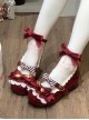 Mousse Roll Series Small Spoon Hardware Decoration Striped Bowknot Lace Round Toe Low Heel Sweet Lolita Shoes
