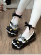 Mousse Roll Series Small Spoon Hardware Decoration Striped Bowknot Lace Round Toe Low Heel Sweet Lolita Shoes