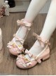 Mousse Roll Series Small Spoon Hardware Decoration Striped Bowknot Lace Round Toe Low Heel Sweet Lolita Shoes