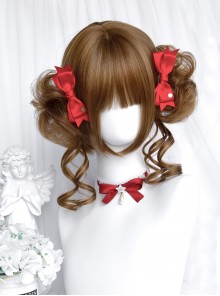 Hanamaru Series Honey Golden Brown Straight Bangs Kawaii Girl Japanese Style Sweet Lolita Double Curly Bun Short Wig