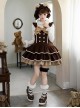 Tokamachi Light Snow Series Cute Brown Lace Button Bowknot Decoration Ruffle Hem Sweet Lolita Kumako Sleeveless Dress Bear Ear Headband Set