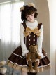 Tokamachi Light Snow Series Cute Brown Lace Button Bowknot Decoration Ruffle Hem Sweet Lolita Kumako Sleeveless Dress Bear Ear Headband Set