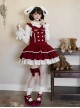 Tokamachi Light Snow Series Red Cute Button Bowknot Decoration Lace Ruffle Hem Sweet Lolita Sleeveless Dress Rabbit Ears Headband Set