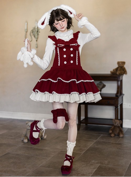 Tokamachi Light Snow Series Red Soft Cute Bunny Ear Plush Sweet Lolita Elastic Leg Ring