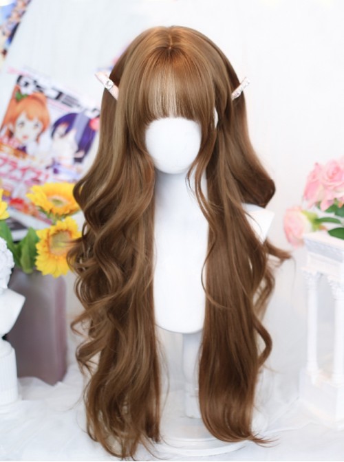 Sugar Heart Series Japanese Gentle Warm Brown Natural Daily Straight Bangs Sweet Lolita Long Curly Wig