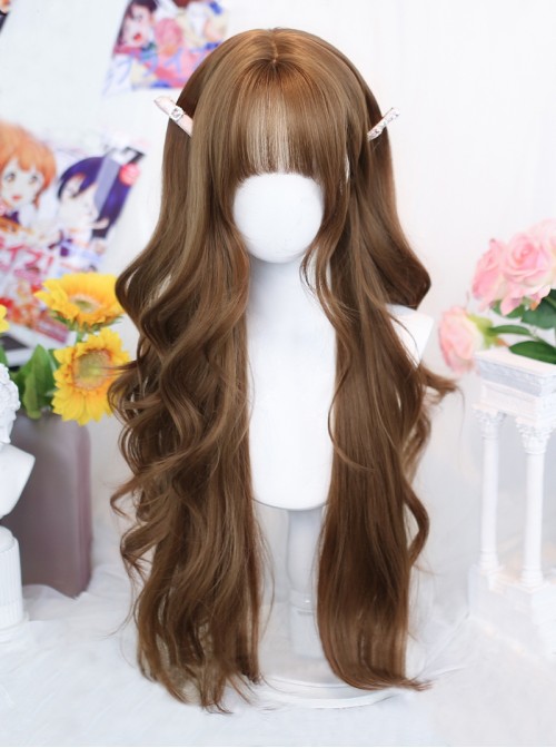 Sugar Heart Series Japanese Gentle Warm Brown Natural Daily Straight Bangs Sweet Lolita Long Curly Wig