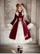 Walnut Box Winter Series Red Velvet Lace Stand Collar Elegant Open Front Ruffle Classic Lolita Long Bell Sleeves Dress Collar Bowknot Set