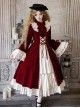 Walnut Box Winter Series Red Velvet Lace Stand Collar Elegant Open Front Ruffle Classic Lolita Long Bell Sleeves Dress Collar Bowknot Set